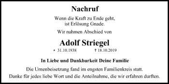 Anzeige von Adolf Striegel von MGO