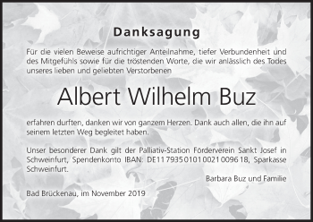 Anzeige von Albert Wilhelm Buz von MGO