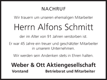 Anzeige von Alfons Schmitt von MGO