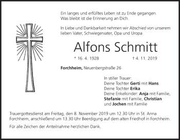 Anzeige von Alfons Schmitt von MGO