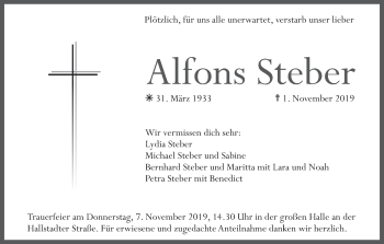 Anzeige von Alfons Steber von MGO
