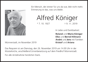 Anzeige von Alfred Königer von MGO