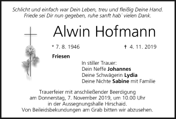 Anzeige von Alwin Hofmann von MGO