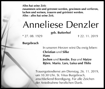 Anzeige von Anneliese Denzler von MGO