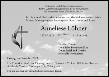 Anzeige von Anneliese Löhner von MGO