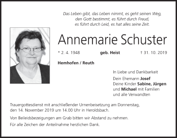 Anzeige von Annemarie Schuster von MGO