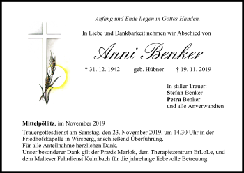 Anzeige von Anni Benker von MGO
