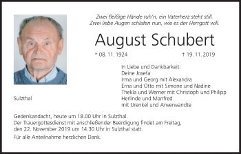 Anzeige von August Schubert von MGO