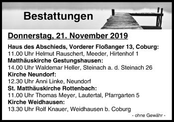 Anzeige von Beerdigungen vom 21.11.2019 von MGO