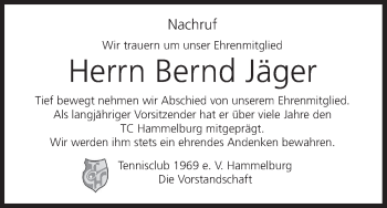 Anzeige von Bernd Jäger von MGO