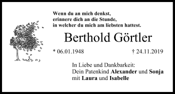 Anzeige von Berthold Görtler von MGO