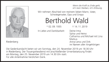 Anzeige von Berthold Wald von MGO