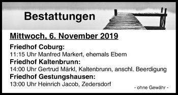 Anzeige von Bestattungen vom 06.11.2019 von MGO