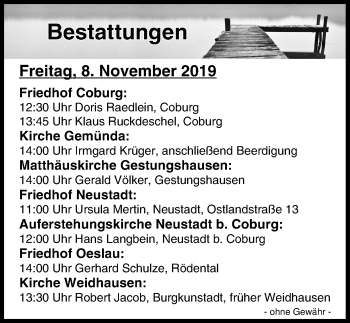 Anzeige von Bestattungen vom 08.11.2019 von MGO