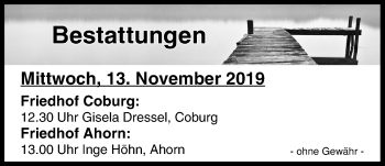 Anzeige von Bestattungen vom 13.11.2019 von MGO