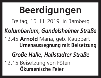 Anzeige von Bestattungen vom 15.11.2019 von MGO