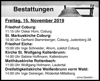 Anzeige von Bestattungen vom 15.11.2019 von MGO