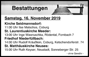 Anzeige von Bestattungen vom 16.11.2019 von MGO