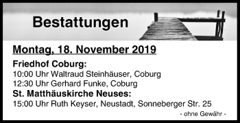 Anzeige von Bestattungen vom 18.11.2019 von MGO