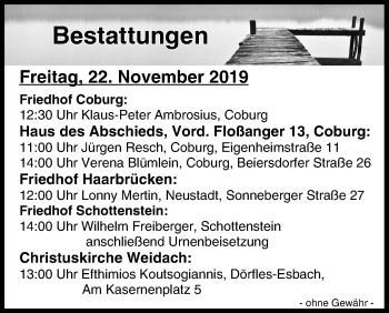 Anzeige von Bestattungen vom 22.11.2019 von MGO