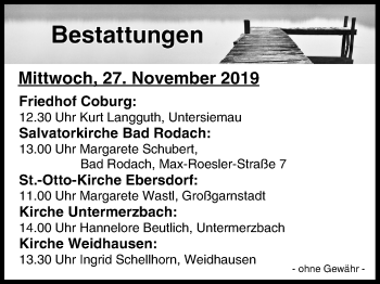 Anzeige von Bestattungen vom 27.11.2019 von MGO