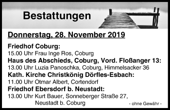 Anzeige von Bestattungen vom 28.11.2019 von MGO