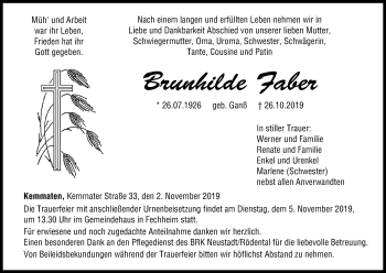 Anzeige von Brunhilde Faber von MGO