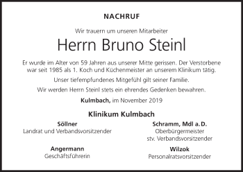 Anzeige von Bruno Steinl von MGO