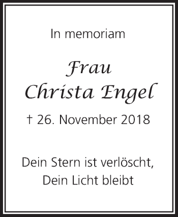 Anzeige von Christa Engel von MGO