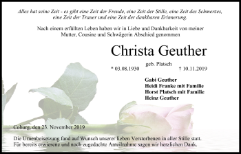 Anzeige von Christa Geuther von MGO