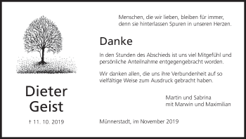 Anzeige von Dieter Geist von MGO