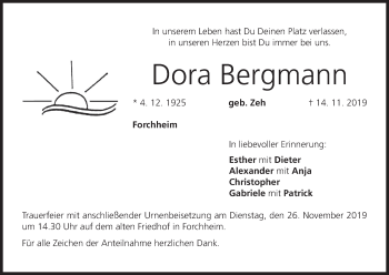Anzeige von Dora Bergmann von MGO