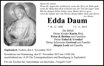Anzeige von Edda Daum von MGO