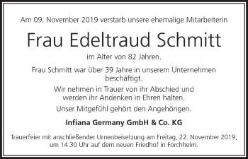 Anzeige von Edeltraud Schmitt von MGO