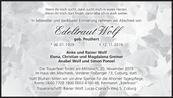 Anzeige von Edeltraut Wolf von MGO