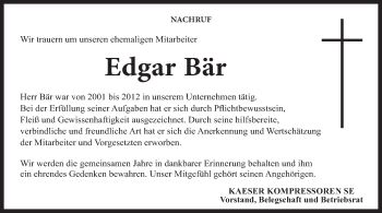 Anzeige von Edgar Bär von MGO