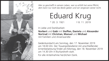 Anzeige von Eduard Krug von MGO