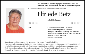 Anzeige von Elfriede Betz von MGO