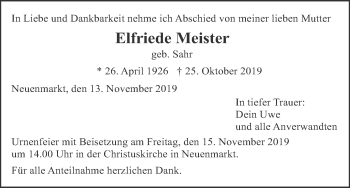 Anzeige von Elfriede Meister von MGO