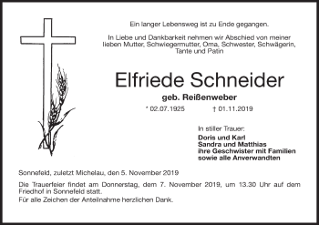 Anzeige von Elfriede Schneider von MGO