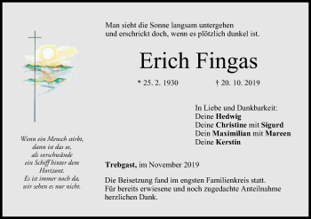 Anzeige von Erich Fingas von MGO