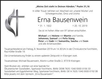 Anzeige von Erna Bausenwein von MGO