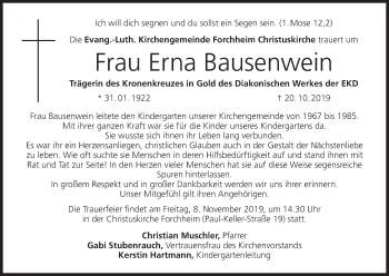 Anzeige von Erna Bausenwein von MGO