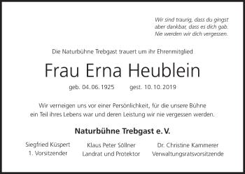 Anzeige von Erna Heublein von MGO
