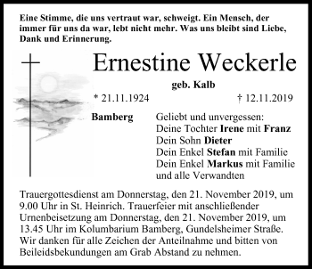 Anzeige von Ernestine Weckerle von MGO