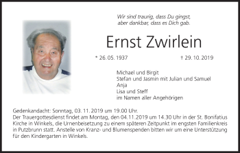 Anzeige von Ernst Zwirlein von MGO