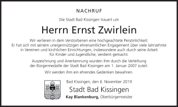 Anzeige von Ernst Zwirlein von MGO