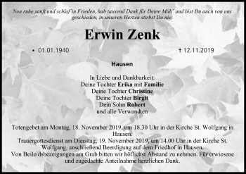 Anzeige von Erwin Zenk von MGO