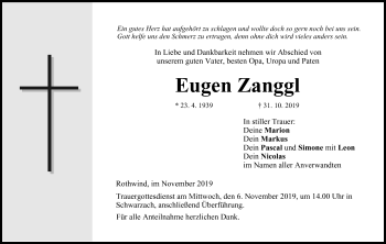 Anzeige von Eugen Zanggl von MGO