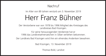 Anzeige von Franz Bühner von MGO